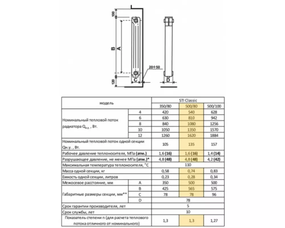 Алюминиевый радиатор 500 4 секции