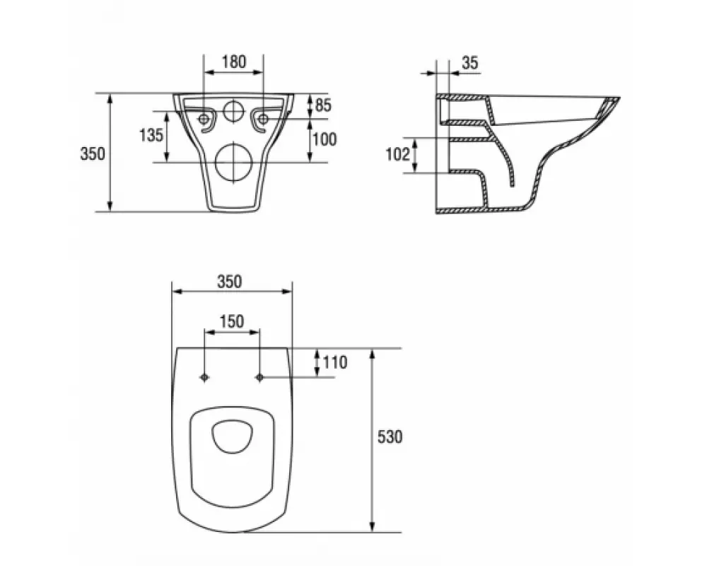 Комплект CARINA NEW безободковый с сиденьем SLIM с инсталяцией LINK PRO  кнопка PILOT стекло белая