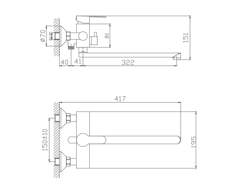 HB22801 Смеситель Haiba для ванны переключатель в корпусе