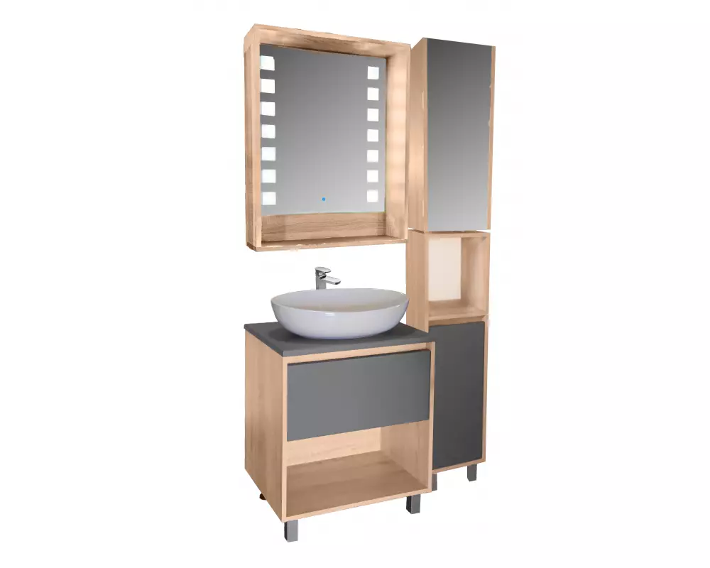 Комплект мебели «Турин-Гамма» 600 (тумба,умывальник,шкаф зеркальный,колонна)