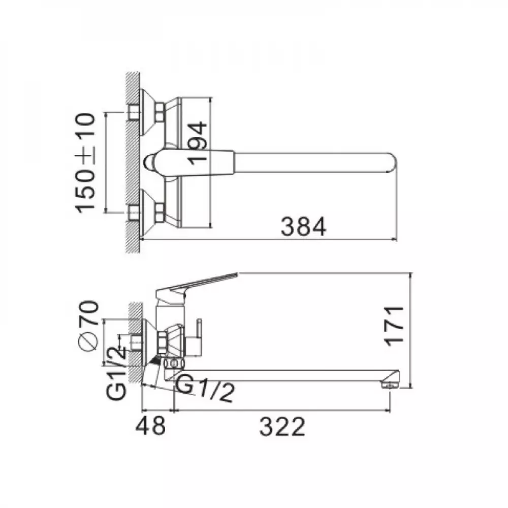 B22533 Смеситель BELZ для ванны  переключатель в корпусе