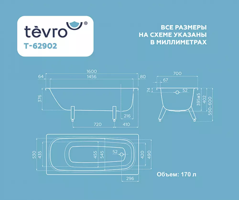 Ванна стальная Tevro Сома 1600х700